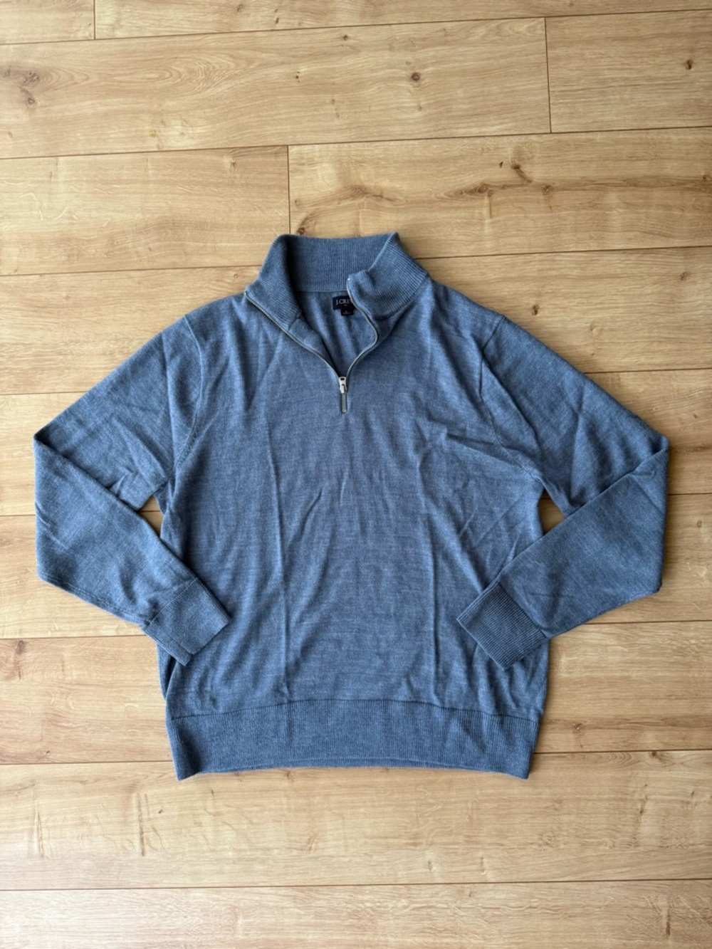 J.Crew Mens Merino Wool Blend 1/4 Zip Sweater Blue Pullover Size Large